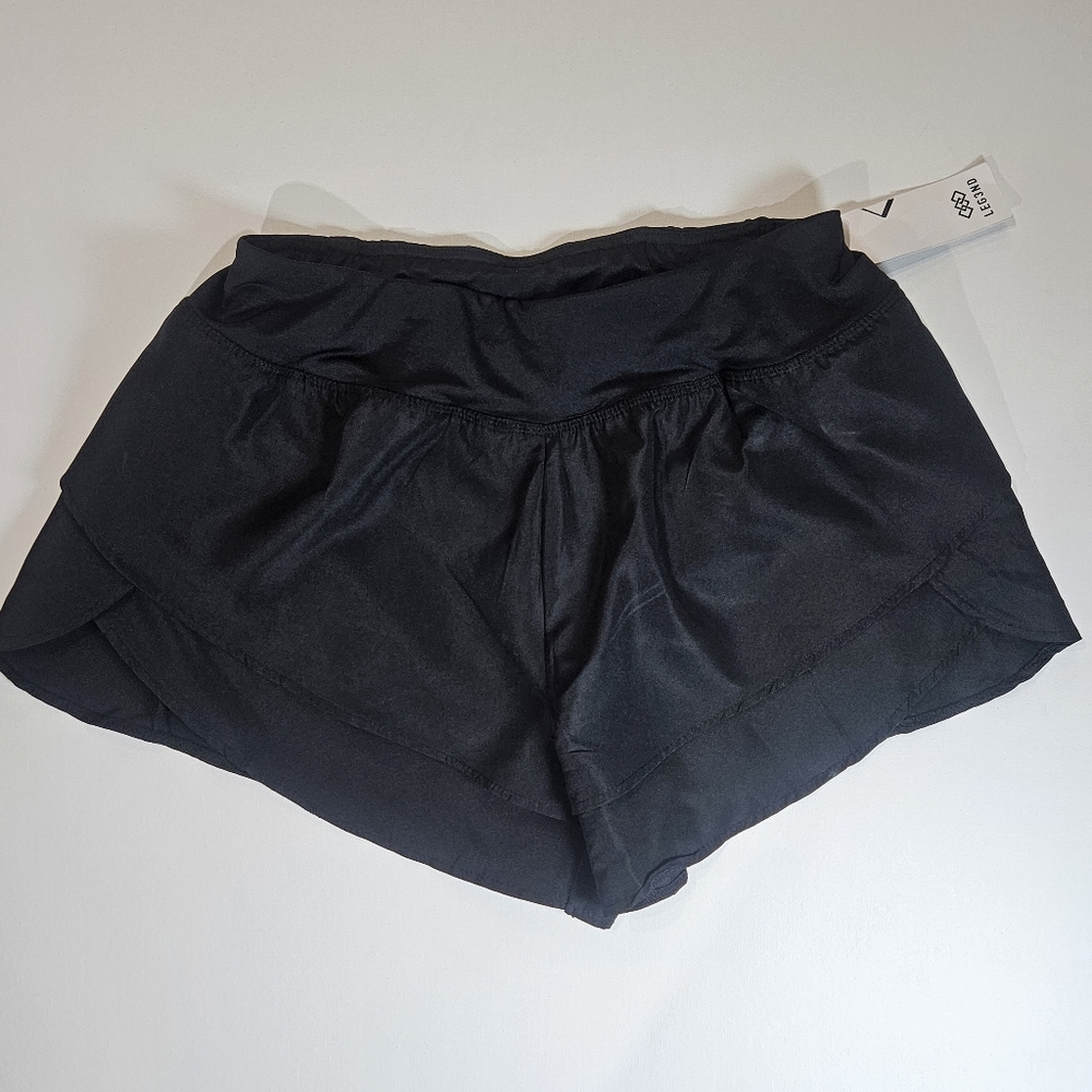 Legend Womens Athletic Shorts Large Black Running Wicking Gym Workout Activewear